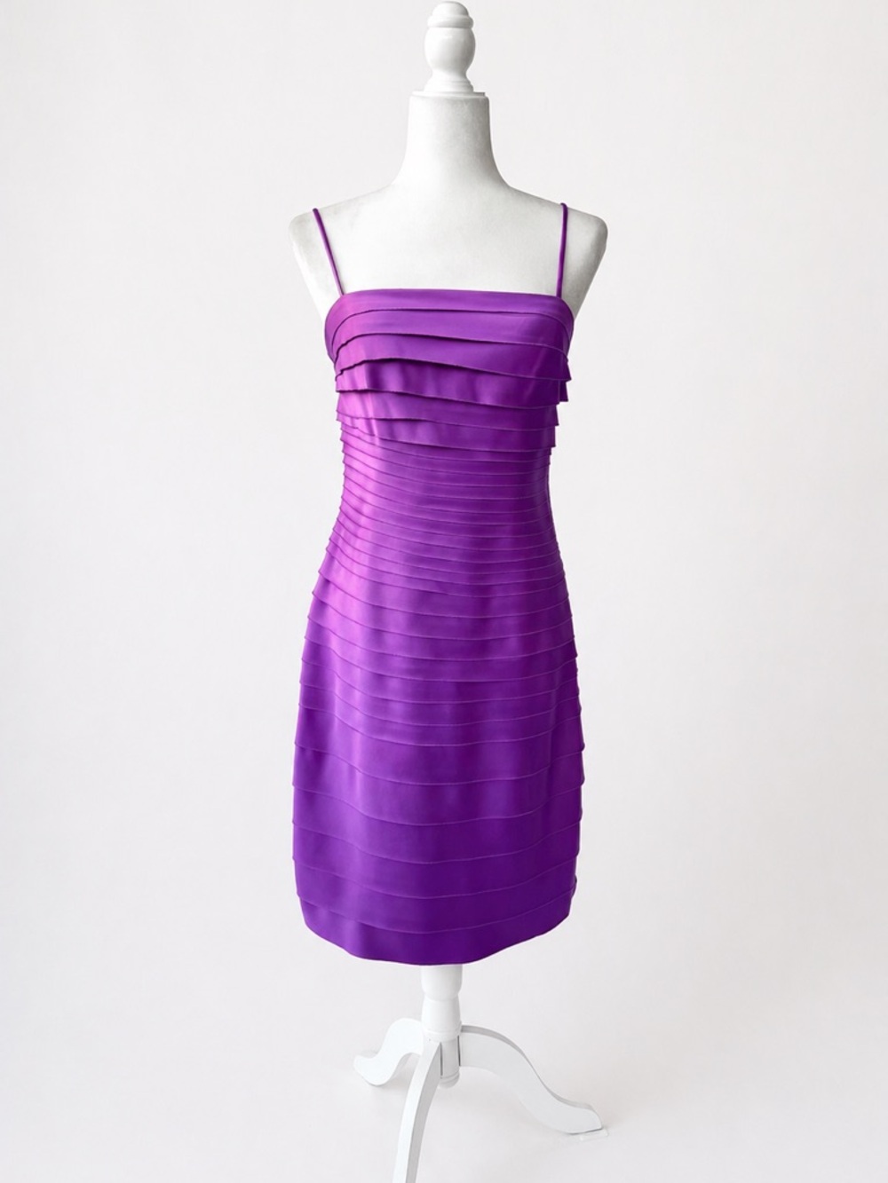JS Collection Purple Satin Pleated Cocktail Dress + Shawl – Size 6